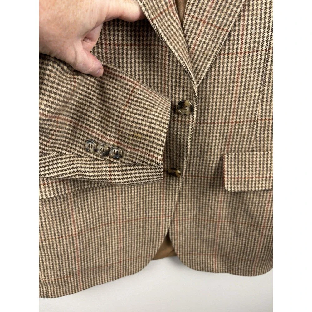 Vintage Orvis 100% Camel Hair Blazer Men's 38R Houndstooth Plaid Sport Coat